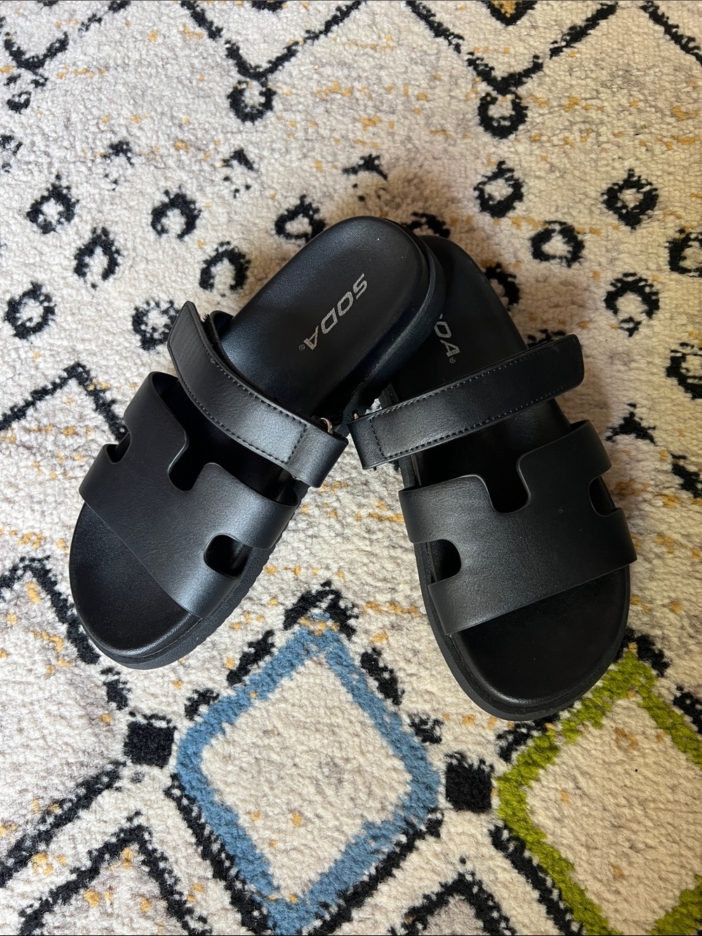 Soda Black Women’s Slide Sandals with Velcro Strap